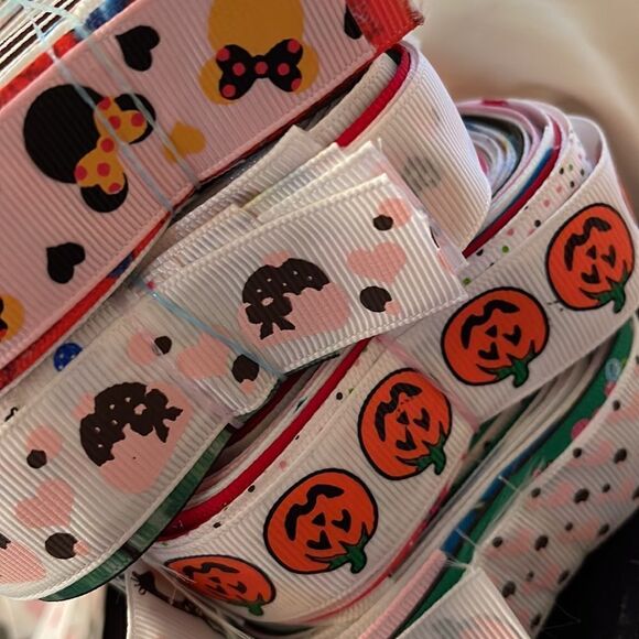 20 yards of 1-yard cut random ribbons NEW printed grosgrain 7/8” 1” bows variety - Picture 15 of 16